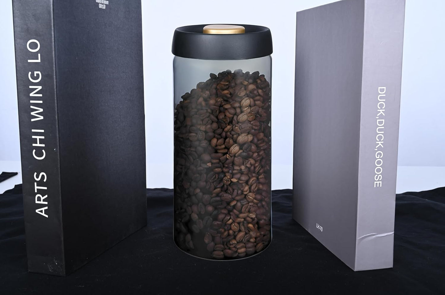 LOEZ Coffee Bean Storage Container Airtight, Lid Sealed with Press-Down Vacuum, Borosilicate Glass Coffee Canister, Food Storage, Coffee Bar for Ground Coffee, Tea, Beans, Spices (Extra Large - Gray)