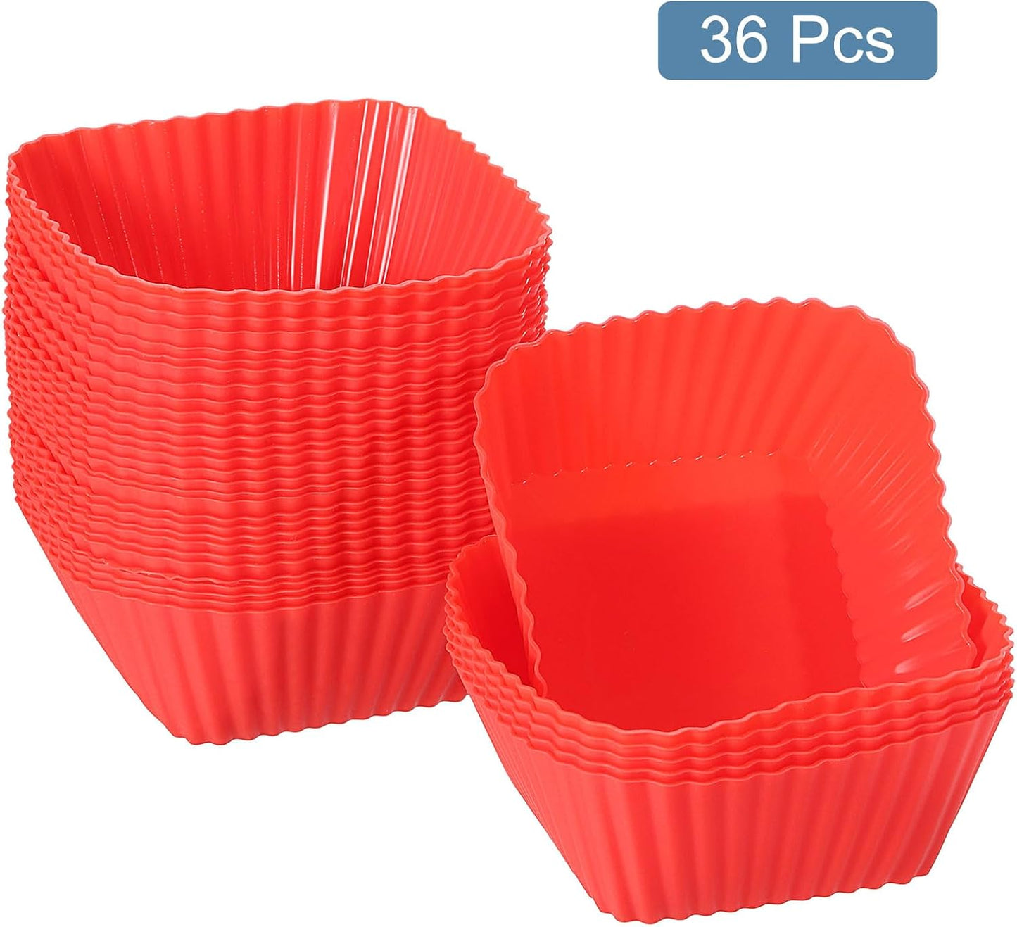 uxcell 36Pcs Silicone Cupcake Baking Cups, Silicone Muffins Liners Non-Stick Square Baking Cups, for Cooking Eggs Baking Muffins and Make a Cake(Red)