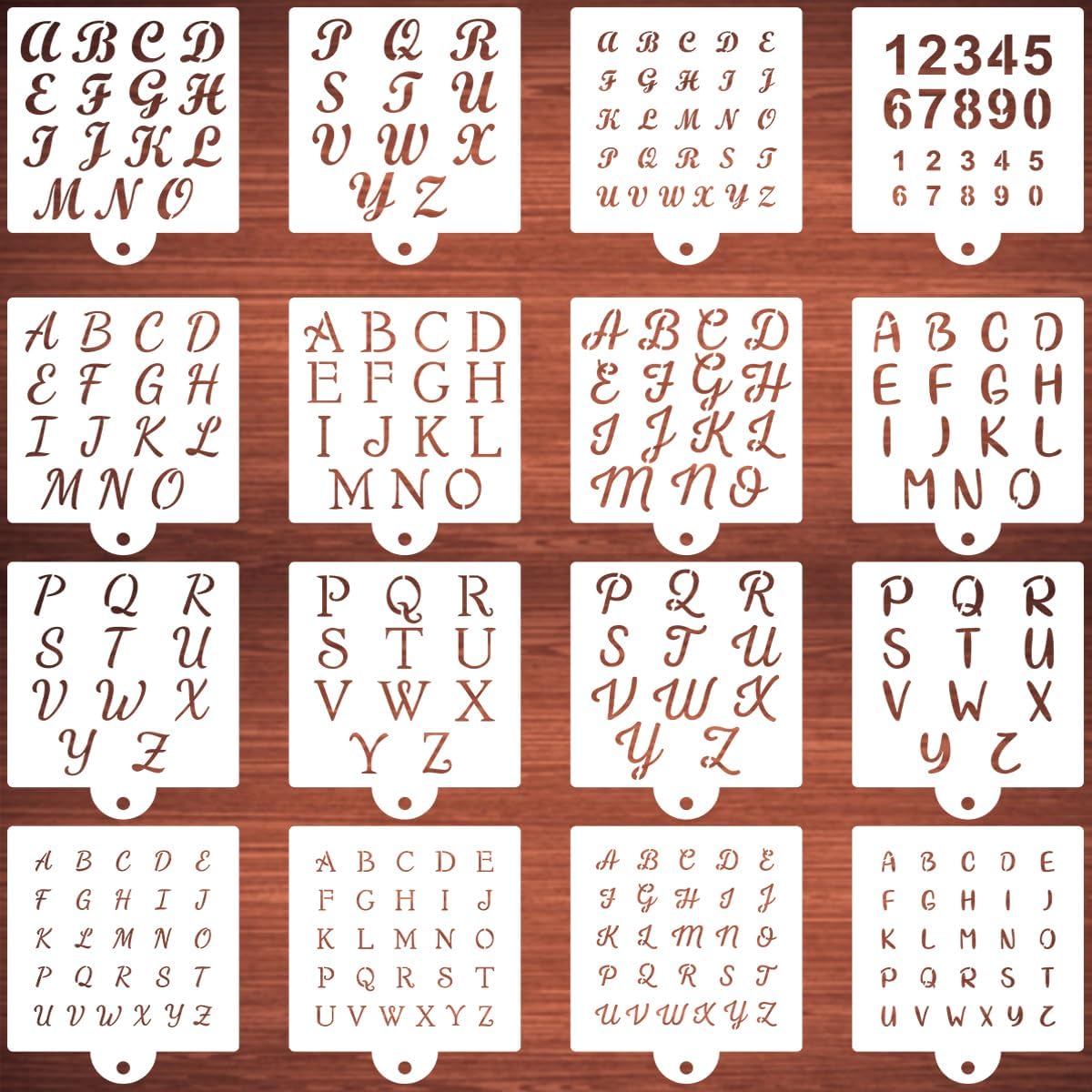 Alphabet Letter Stencils for Cookies Baking - 16 Pack Letter and Number Stencil Templates for Cakes Cookies Baking, Reusable Letter Stencils for Wood Crafts Painting & Cake Cookie Airbrush Decorating