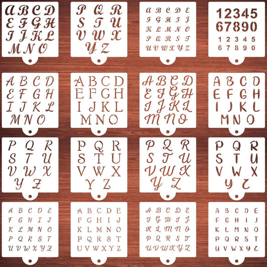 Alphabet Letter Stencils for Cookies Baking - 16 Pack Letter and Number Stencil Templates for Cakes Cookies Baking, Reusable Letter Stencils for Wood Crafts Painting & Cake Cookie Airbrush Decorating