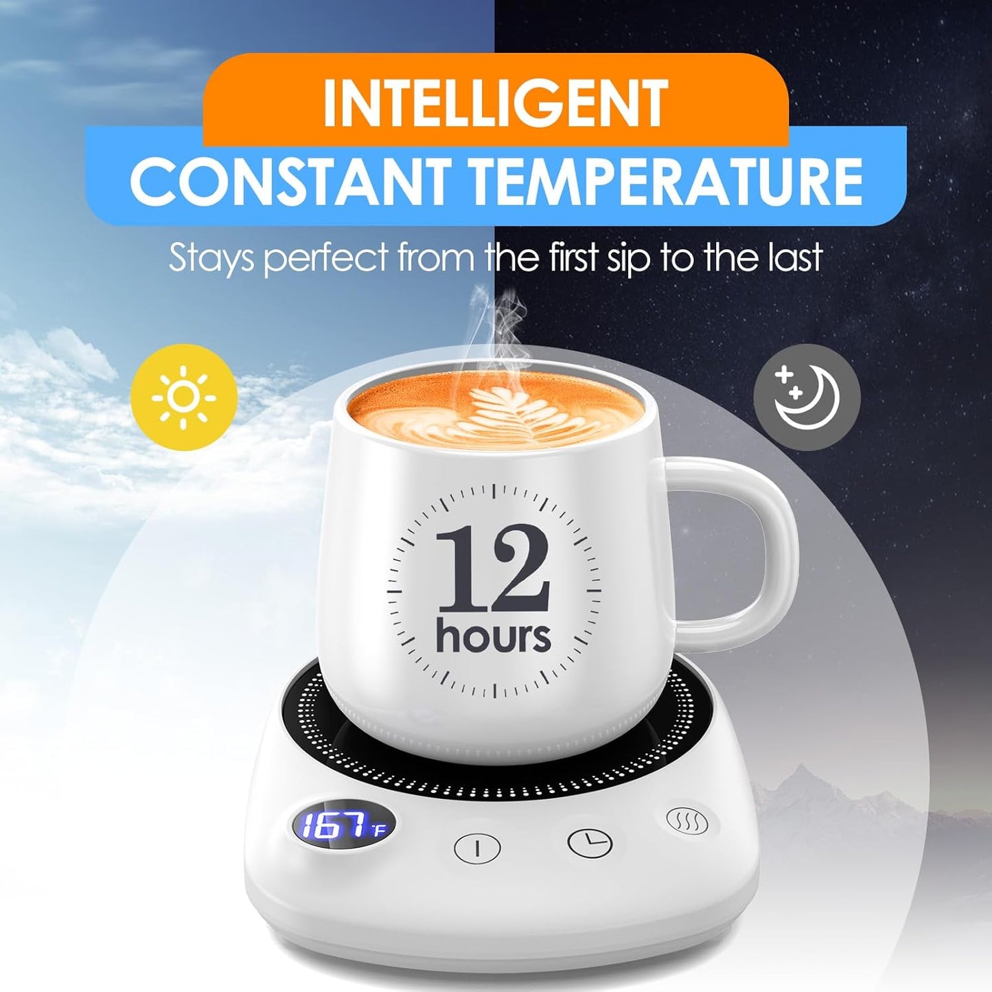 Coffee Mug Warmer - Fastest Heating & Highest Temperature, Coffee Cup Warmer for Desk Auto Shut Off, 4 Temp Settings & 1-12H Timer, Smart Electric Beverage Warmer for Coffee Candle (White)