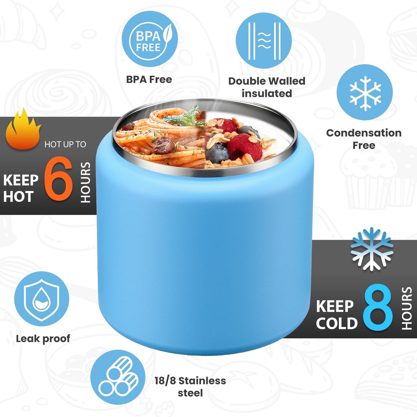 Soup Thermo for Hot Food Kids 25.5oz Lunch Containers with Buckle Lid Wide Mouth Hot Food Jar Vacuum Insulated Stainless Steel Bento Box Leakproof with Spoon(Blue)