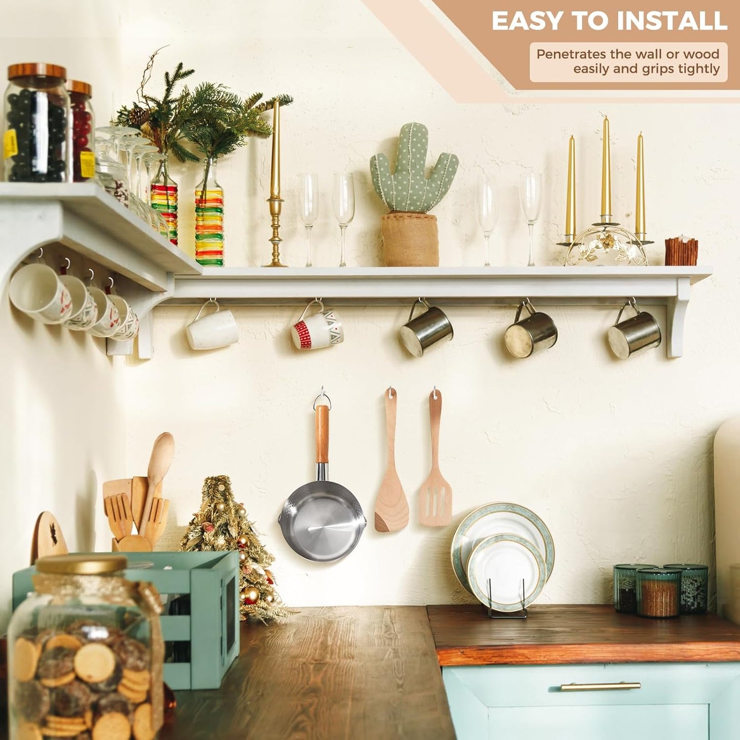 RELBRO Screw Hooks, 6 Sizes Metal Screw in Cup Hooks, 1/2 Inch, 5/8 Inch, 3/4 Inch, 7/8 Inch, 1 Inch, 1-1/4 Inch, Silver, 110 Pcs