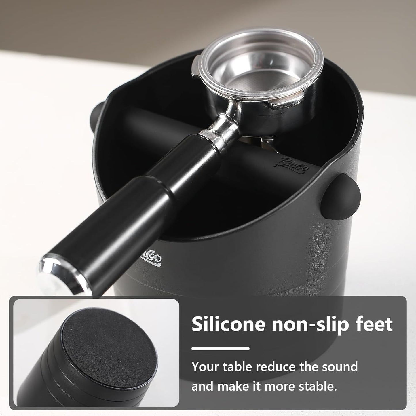 Bincoo Coffee Knock Box 6.8 Inch Shock-Coffee Ground Knock Box 1.2L with Removable Knock Bar and Non-Slip Base,Espresso Accessories Suitable for Home & Bar(Black 6.8 Inch)