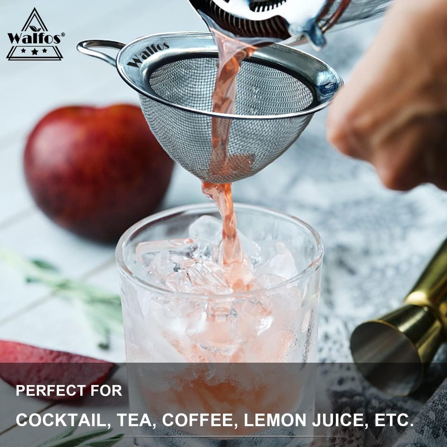 Walfos Fine Mesh Strainer 4PCS, Versatile Kitchen Strainer with Handle - 7", 5", 3.3", 2.8" Sieve Fine Mesh Stainless Steel, Metal Strainers and Sifters for Rice, Quinoa, Tea, Cocktail, Pasta, Juice