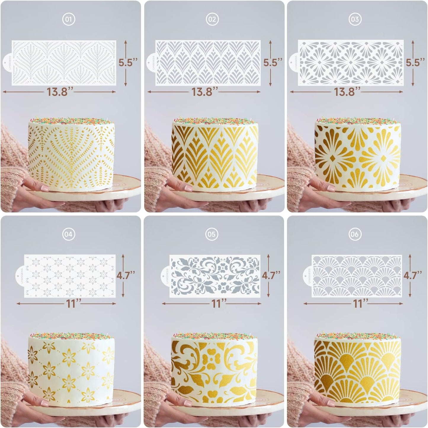 6PCS Cake Stencils Decorating Buttercream, for Cake Decorating, Floral Hollow Lace & Templates for Wedding & Birthday Decor (Style B)