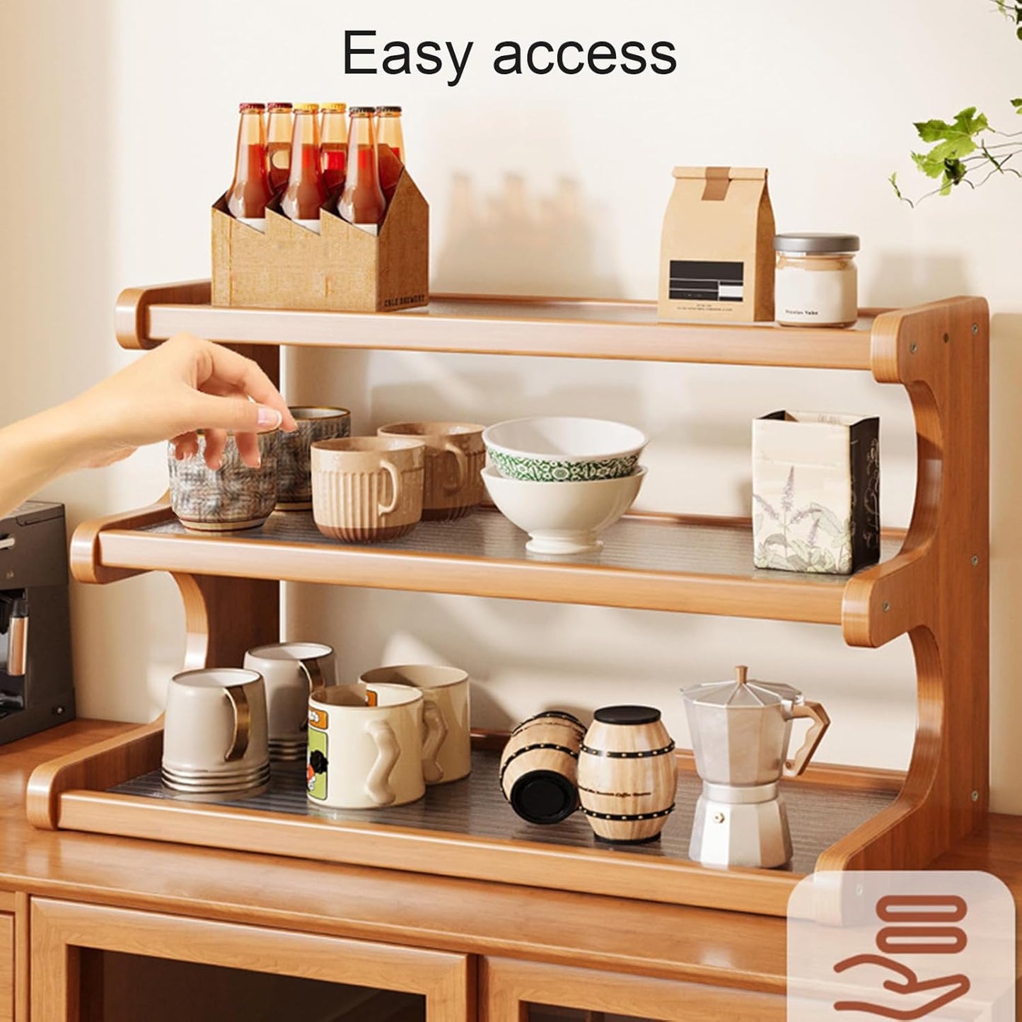 3-Tier Wooden Mug Holder Countertop, Coffee Cup Holder Mug Display Coffee Mug Organizer Mug Rack for Coffee Station Organizer Mug Shelf for Cabinet for Kitchen, Home,Natural