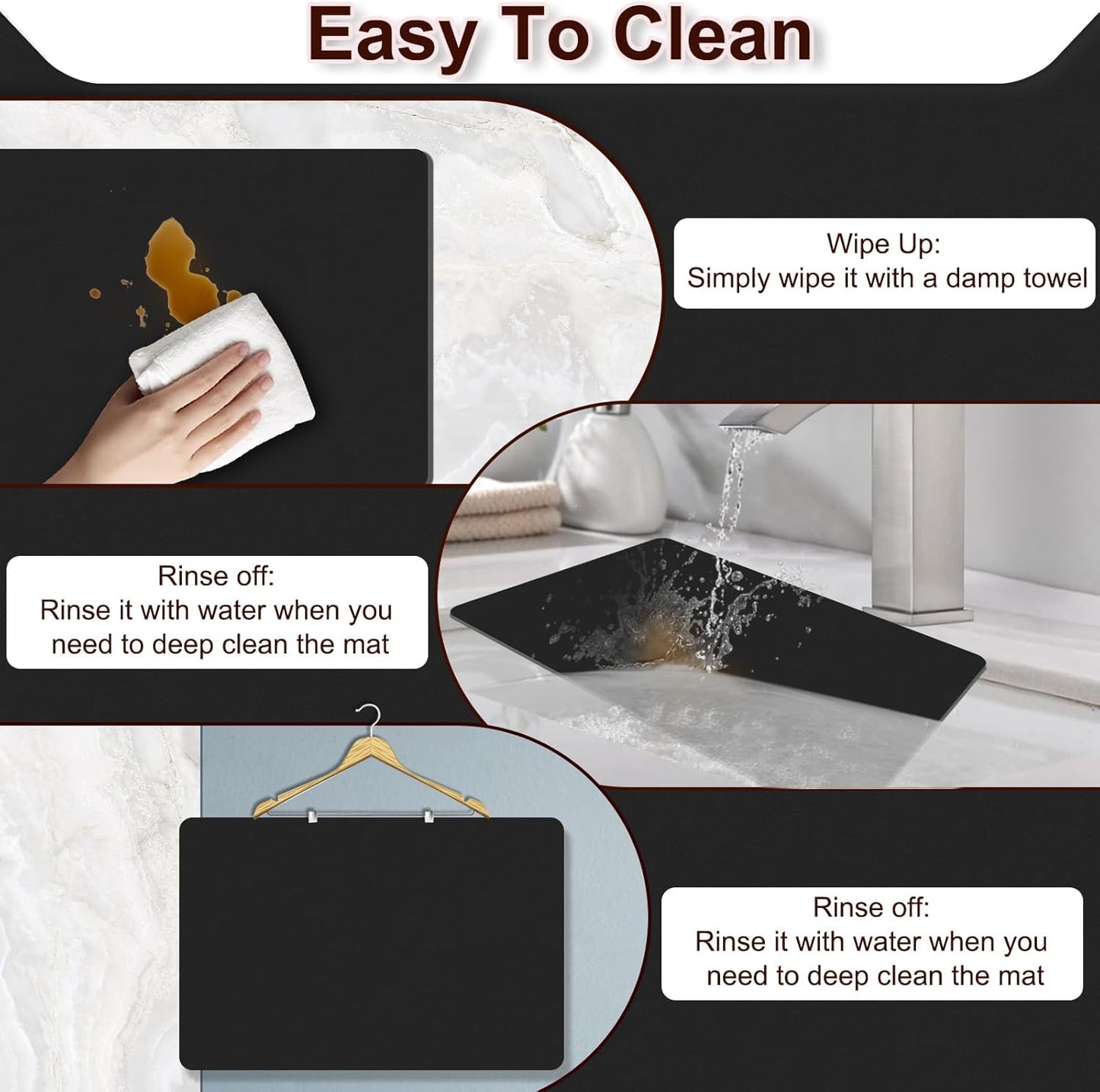 Coffee Mat, 16.5’’ X 31.5’’ Absorbent Dish Drying Mat for Kitchen Counter, Coffee Bar Mats for Espresso Machine Station, Hides Stains, Rubber Backed Dish Drying Pad, Black