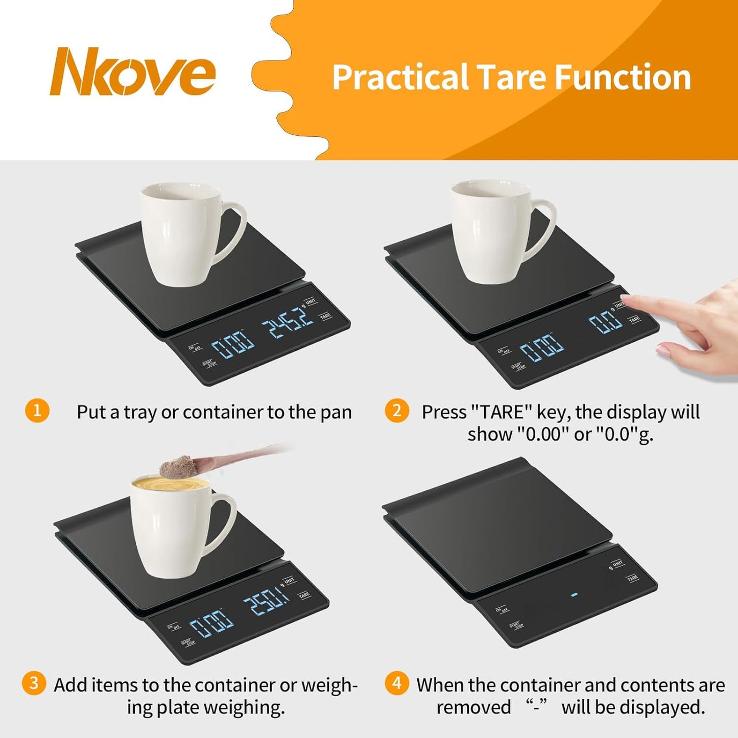 Digital Coffee Scale with Timer 3kg/0.1g High Precision Espresso Scale Tare Function for Pour Over Maker Brew