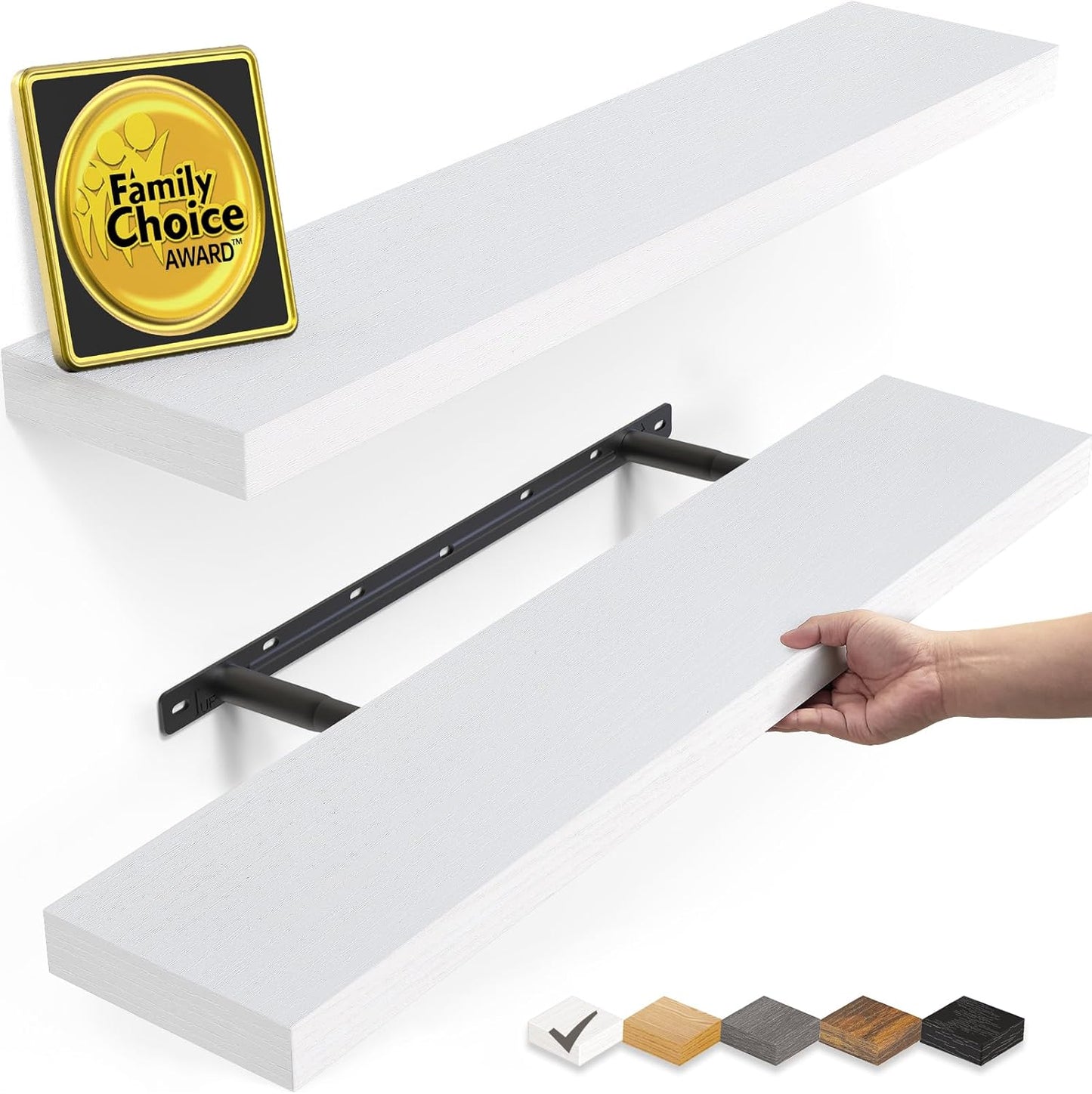 BAYKA Floating Shelves, 22.5" Rustic Wood Wall Mounted Shelves for Bathroom, Bedroom, Living Room, Kitchen & Office, Hanging Display Shelf with 22 lbs Capacity (White)