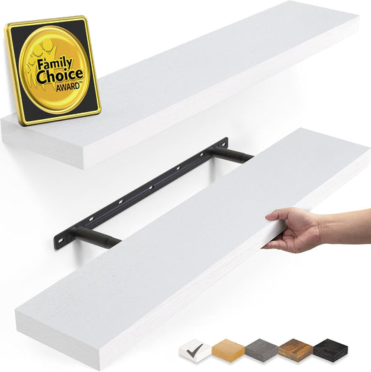 BAYKA Floating Shelves, 22.5" Rustic Wood Wall Mounted Shelves for Bathroom, Bedroom, Living Room, Kitchen & Office, Hanging Display Shelf with 22 lbs Capacity (White)