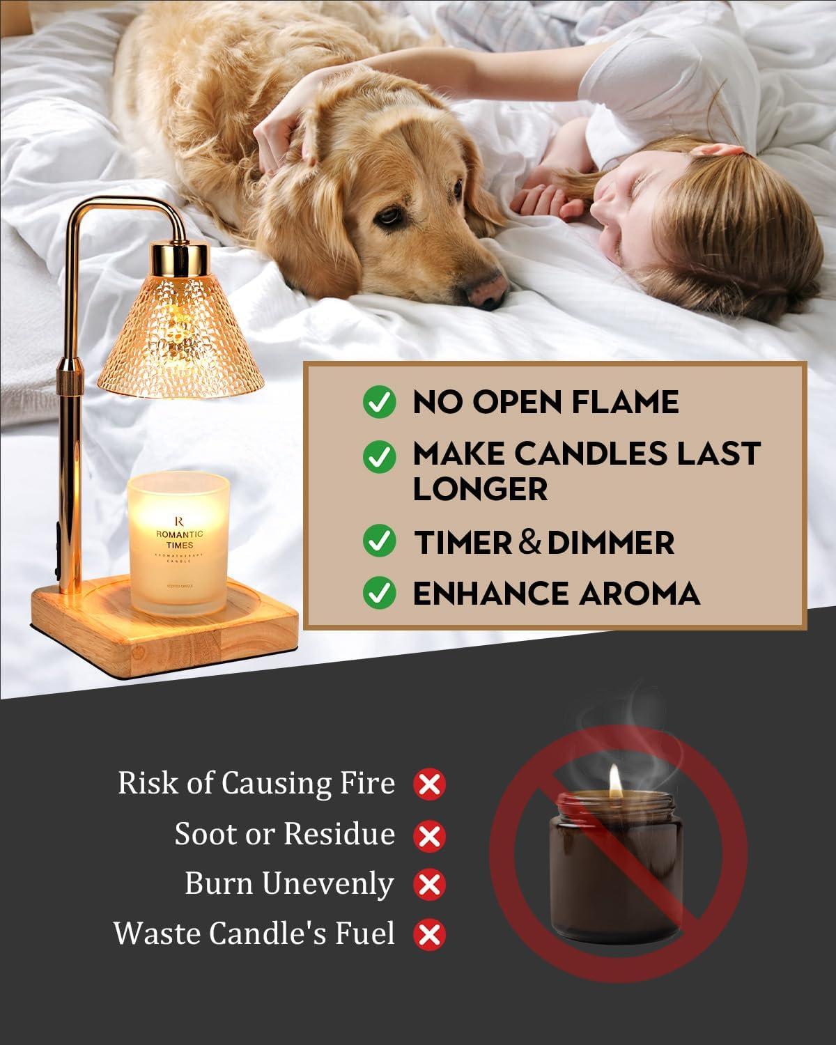 Candle Warmer Lamp with Timer Dimmable, Adjustable Height, Anniversary Women Gifts for Her Girlfriend, House Warming Gifts New Home Room Decor, Wax Warmer Lamp for Jar Candles with 2 Bulbs