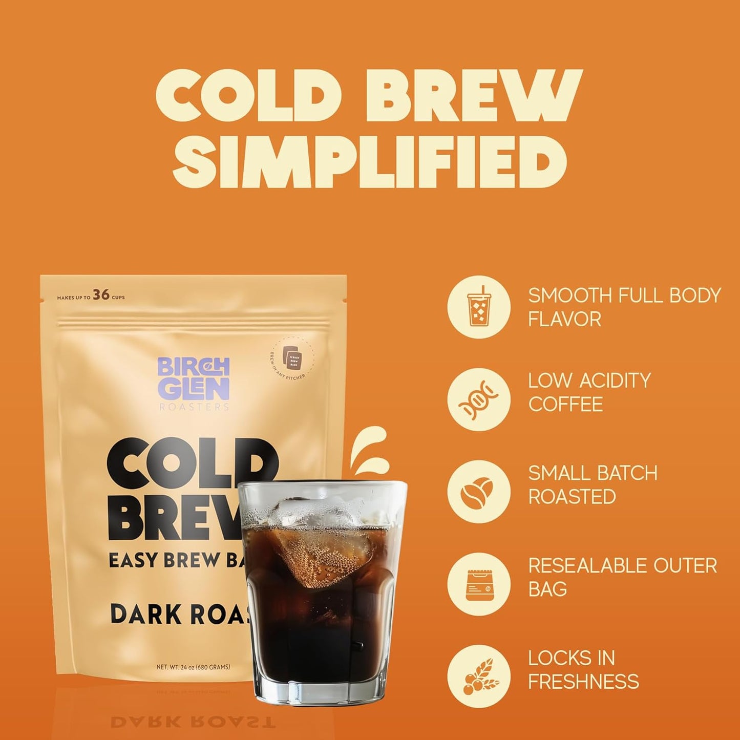 Birch Glen Roasters Cold Brew Coffee Bags - 12 Pack of Coarse Ground Coffee Filter Pitcher Packs for Easy Brewing - 100% Arabica - Yields 6 Pitchers - Hazelnut Flavor