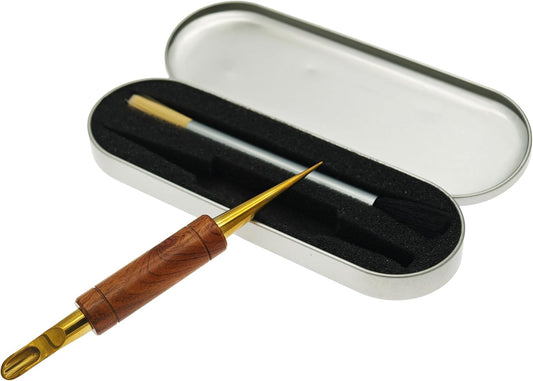 Coffee Art Pen Set for Baristas, Wooden Coffee Drawing Tool for Latte, Cappuccino, Macchiato, Espresso Milk Foam Design Pen, Premium Accessories Set with Coffee Brush and Stainless Steel Case (Gold)