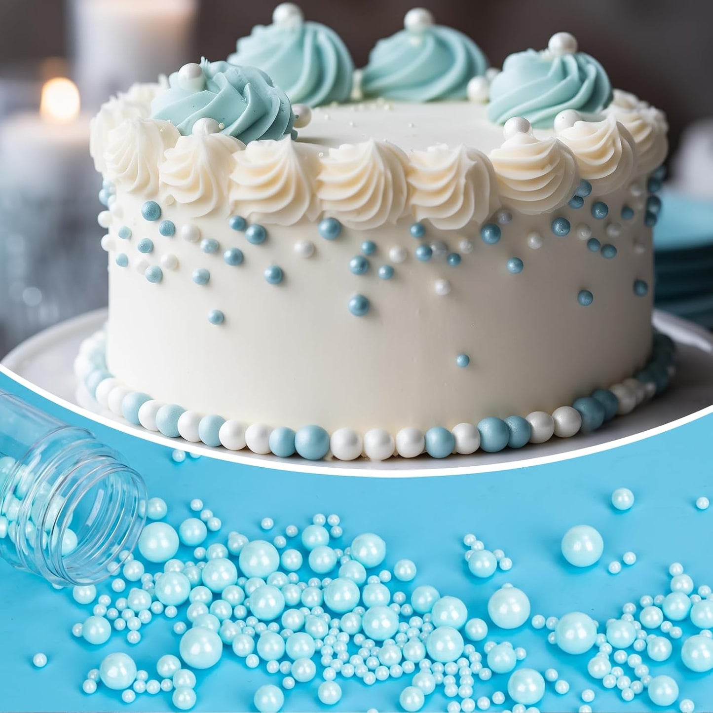 Twisweet Blue Pearl Sprinkles for Cake Decorating, Edible Baby Blue Sugar Sprinkles for Baking, Mix Size, Cake Topper Cupcake Cookie Ice Cream Dessert Decorations, Baby Shower Birthday Frozen Winter Supplies (130g/4.58oz)