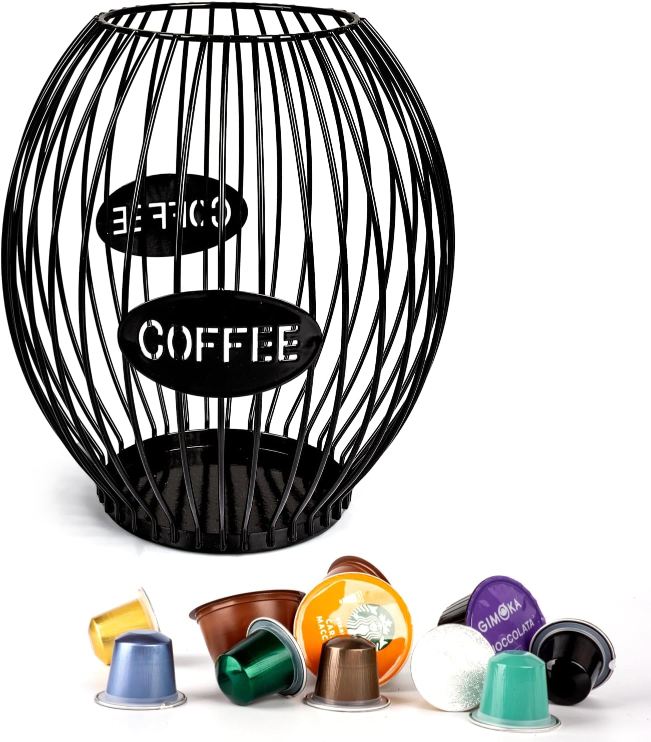Stainless Steel Elliptical Cup Coffee Basket pods holder Sturdy for Home or Office Kitchen Counter Organizer Espresso Capsule (Black)