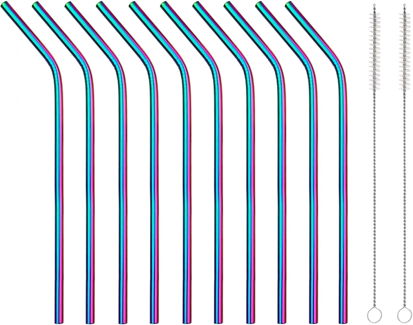 10 Pcs Stainless Steel Straws, Reusable Drinking Straws, Bent Metal Straw Sets with 2 Pcs Cleaning Brushes (Colorful, 8.5 Inch)