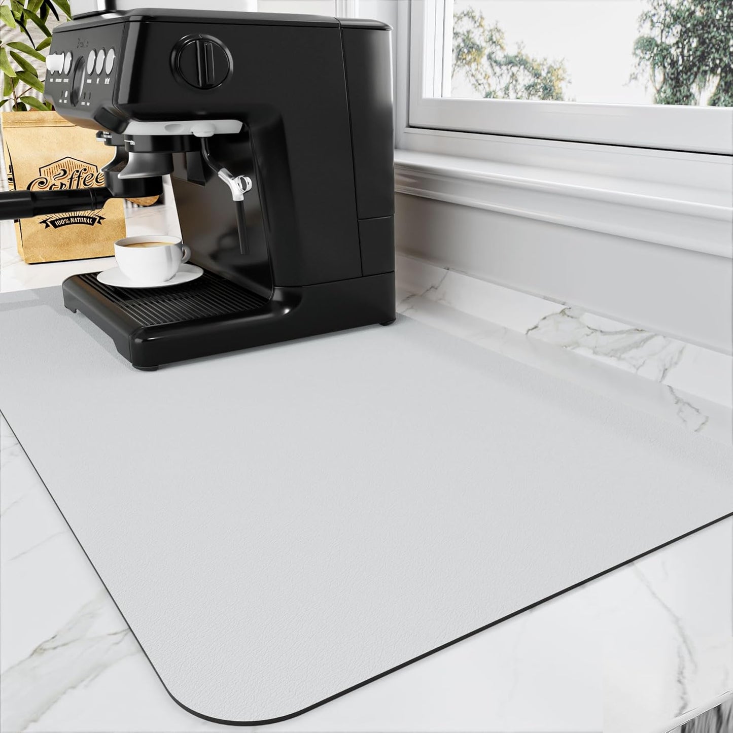 Coffee Mat - Absorbent Hide Stain Rubber Backed Dish Drying Mat for Kitchen Counter - Bar Mats for Countertops Accessories Fit Under Coffee Maker Espresso Machine