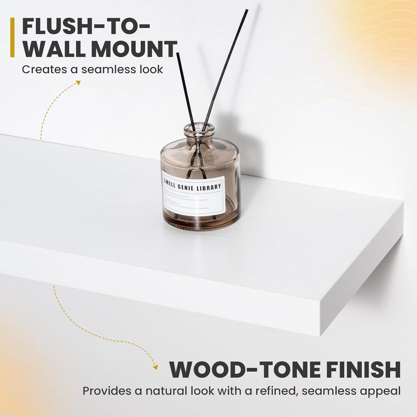 16 Inch Floating Shelves, 9.3" Deep Floating Shelf Wall Mounted, 16" Wall Shelves, Rustic Deep Bookshelf, Large Display Shelves & Storage Shelves for Bedroom, Living Room, White, Set of 2