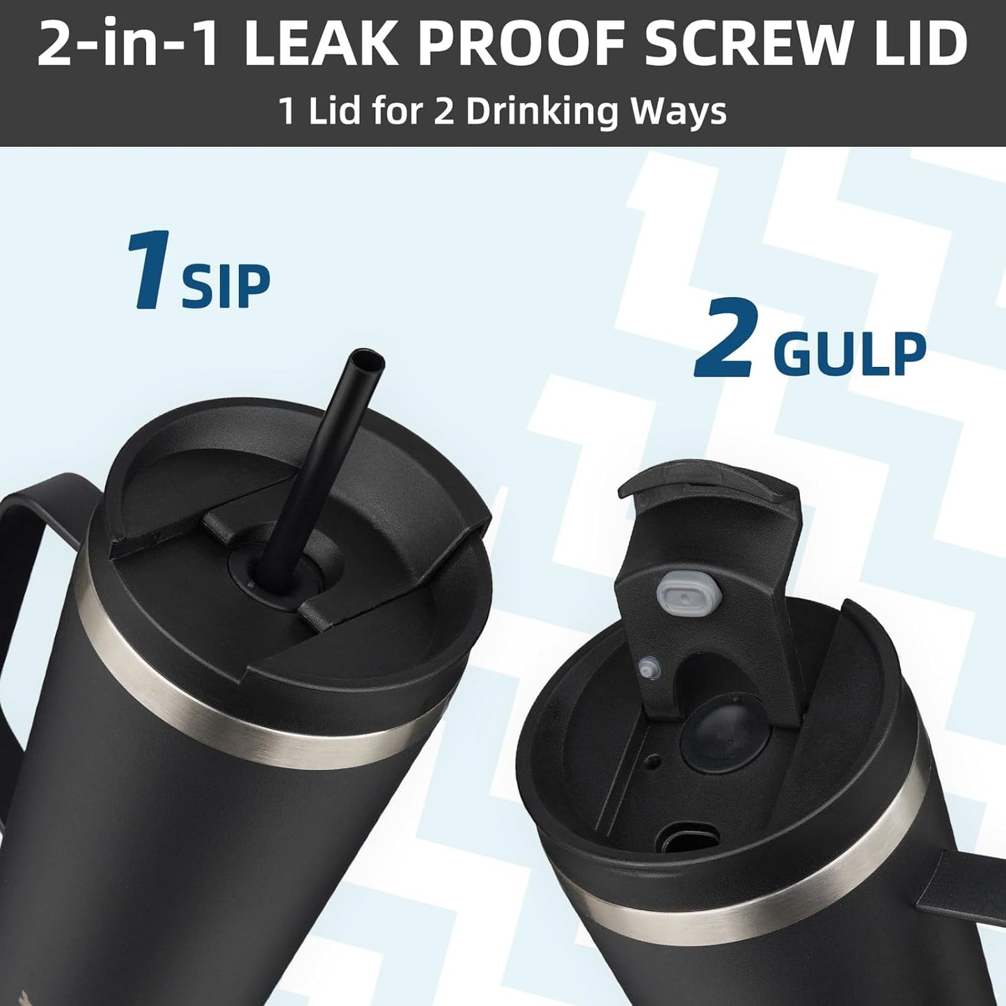 BJPKPK Insulated Tumbler with Handle, 18oz Insulated Tumblers with Lid and Straw, Stainless Steel Metal Water Bottles, Coffee Travel Mugs, Cups, Black