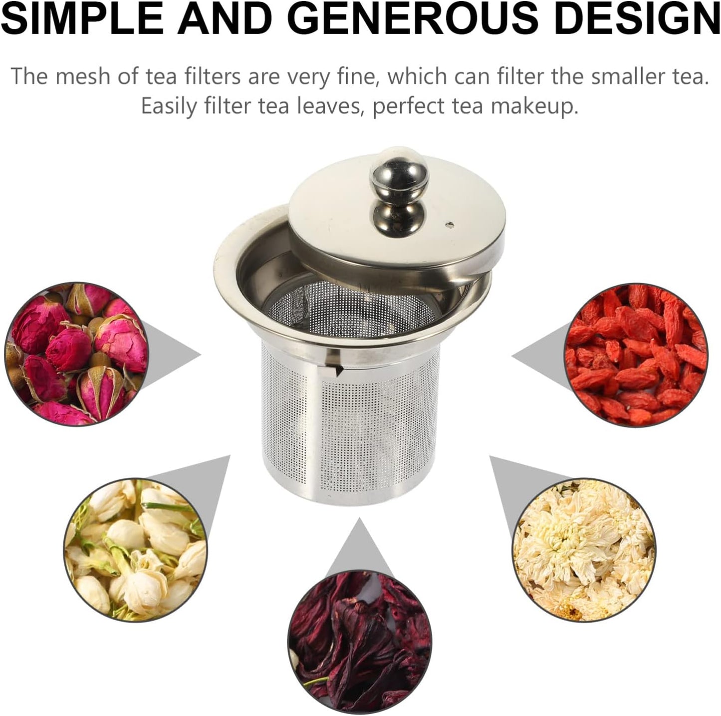 Hemoton Tea Strainer Insert with Lids Stainless Steel Tea Infuser Tea Filters Metal Teapot Replacement Mesh Strainer Tea Pot Accessories (Silver )