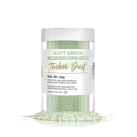 BAKELL Soft Green Edible Glitter, 25 Grams | TINKER DUST Edible Glitter | KOSHER Certified | 100% Edible Glitter | Cakes, Cupcakes, Cake Pops, Drinks, Dessert Vegan Glitter & Dusts (25g, Soft Green)