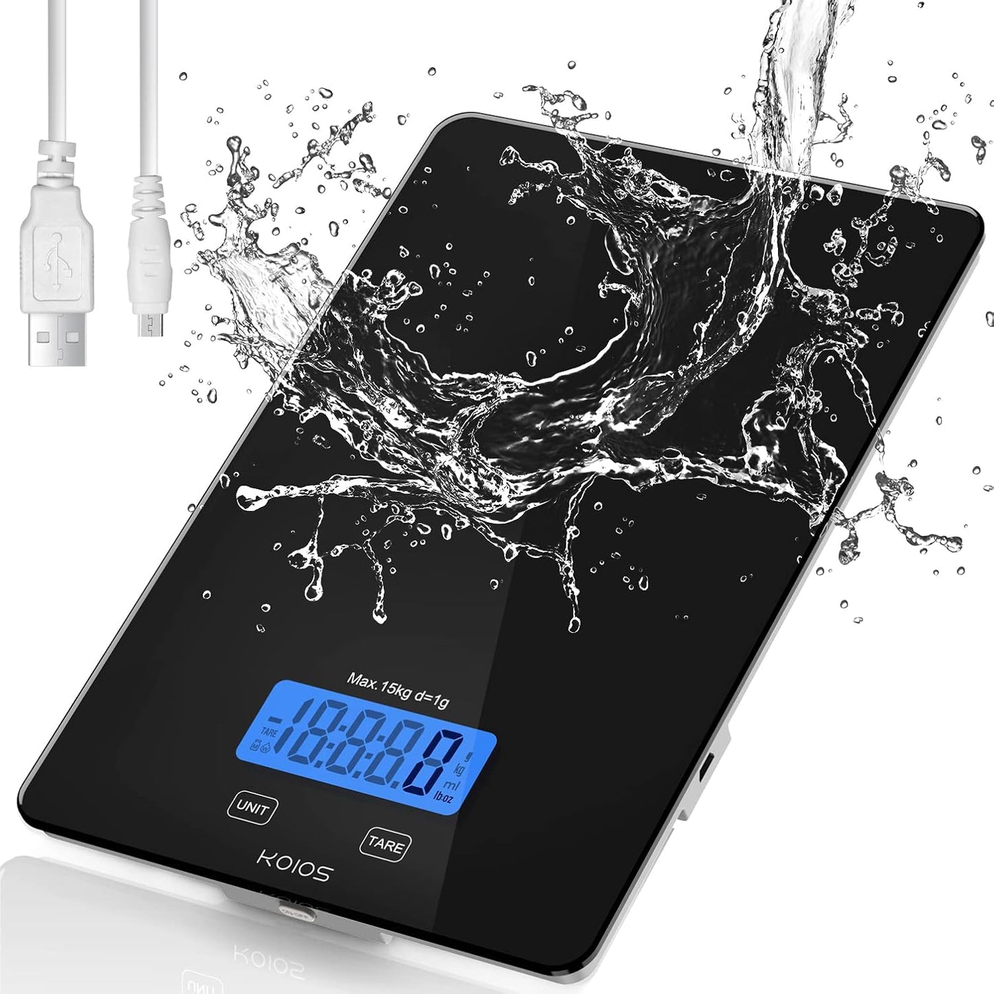 KOIOS Food Scale, 33lb/15kg Digital Kitchen Scale Weight in Grams and Ounces for Cooking Baking, 1g/0.1oz Precise Graduation, Batteries and Type-C Charging, Tare Function, LCD Display, Black