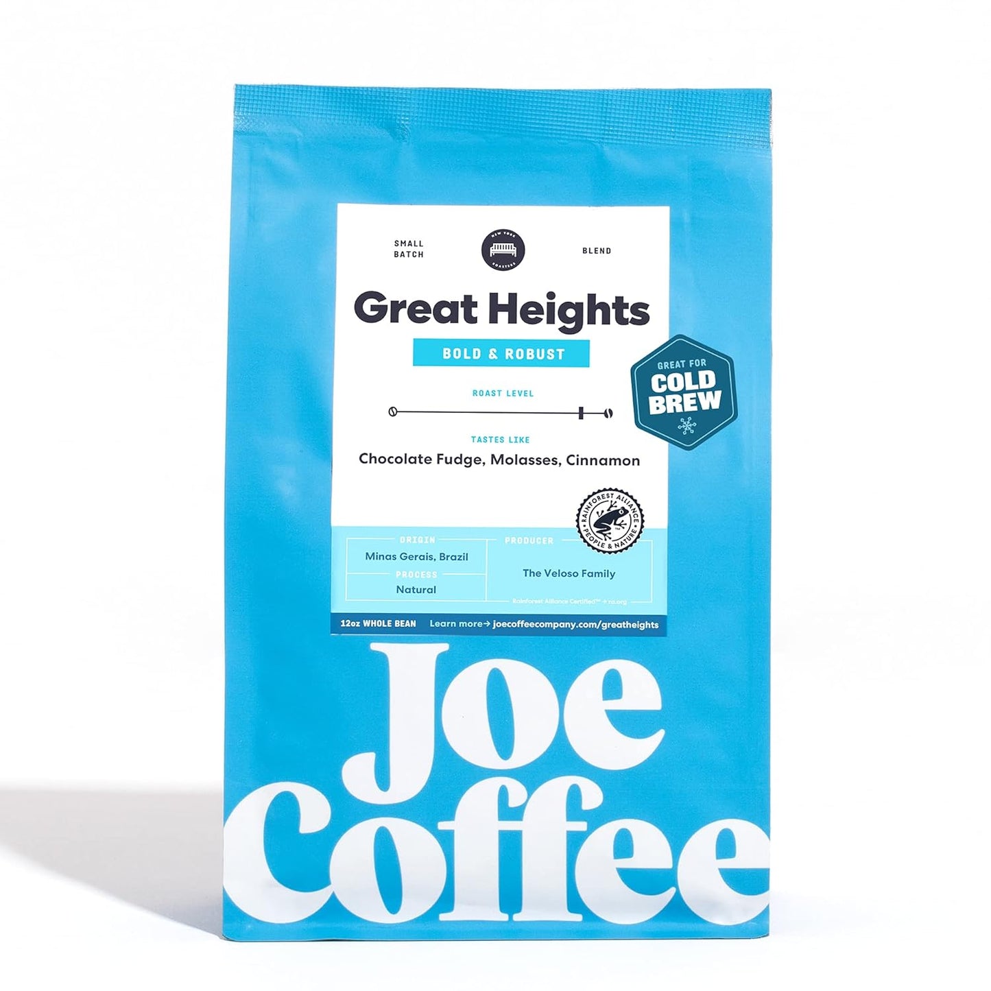 Joe Coffee Company - Great Heights Whole Bean Specialty Coffee, 12 oz Bag | NYC Roaster, Rainforest Alliance Certified, Kosher, Climate-Friendly