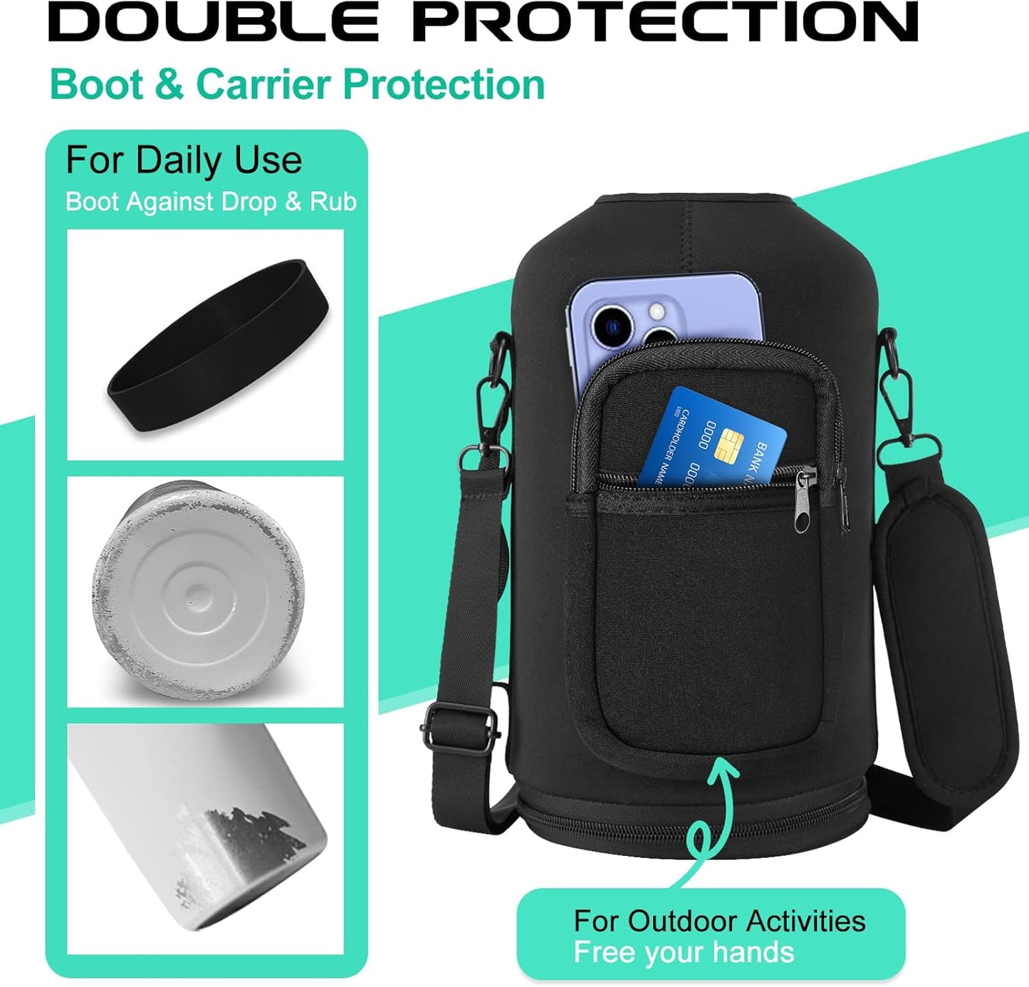 2/3 Gallon Water-Bottle with Straw & Spout Lids - 87oz Insulated Water Bottle Cold-48h Hot-24h, Men Women Stainless Steel Water Jug Travel Mug w/Strap Carrier Bag, Paracord Handle, Protective Boot