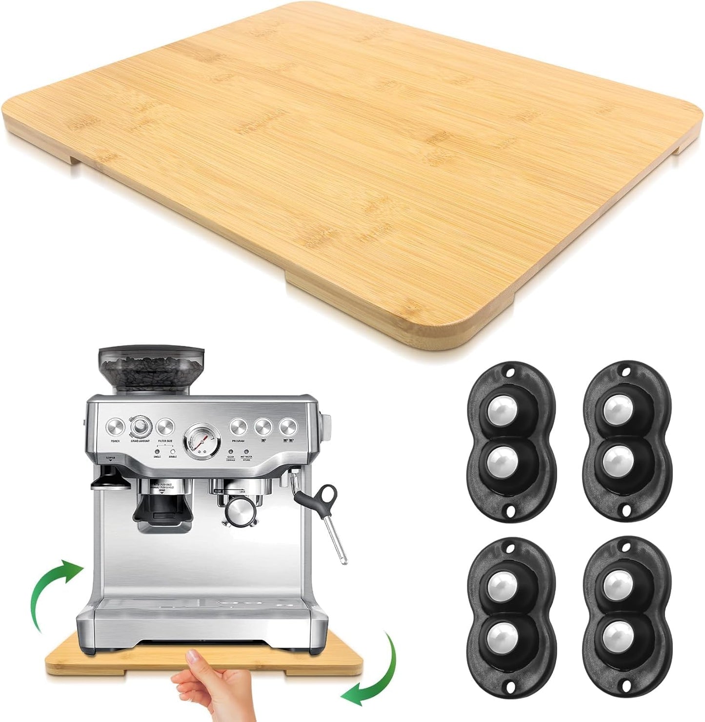 Appliance Slider 360° Rolling Tray for Coffee Maker Bamboo Coffee Pot Slider Tray for Countertop Rotation Sliding Tray with Wheels, Appliances Mat Easily from Under The Cabinet Natural(15.7"×13")