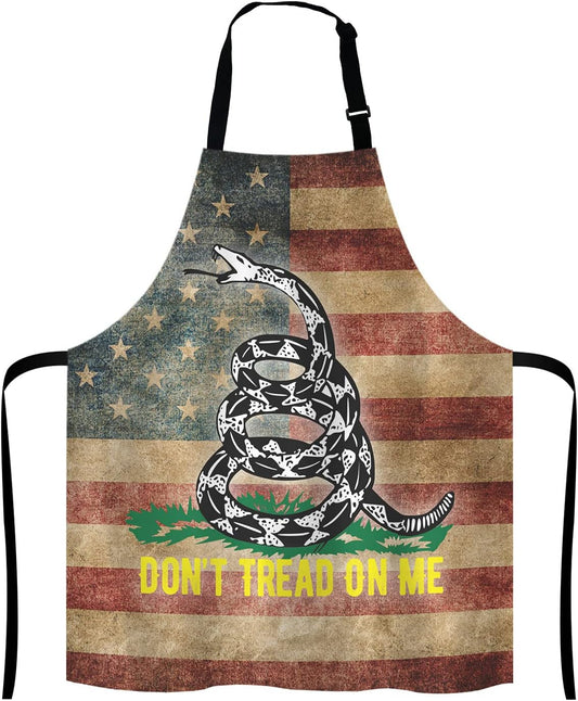 American Flag Dont Tread On Me Bib Apron with Adjustable Neck for Men Women,Suitable for Home Kitchen Cooking Waitress Chef Grill Bistro Baking BBQ Apron