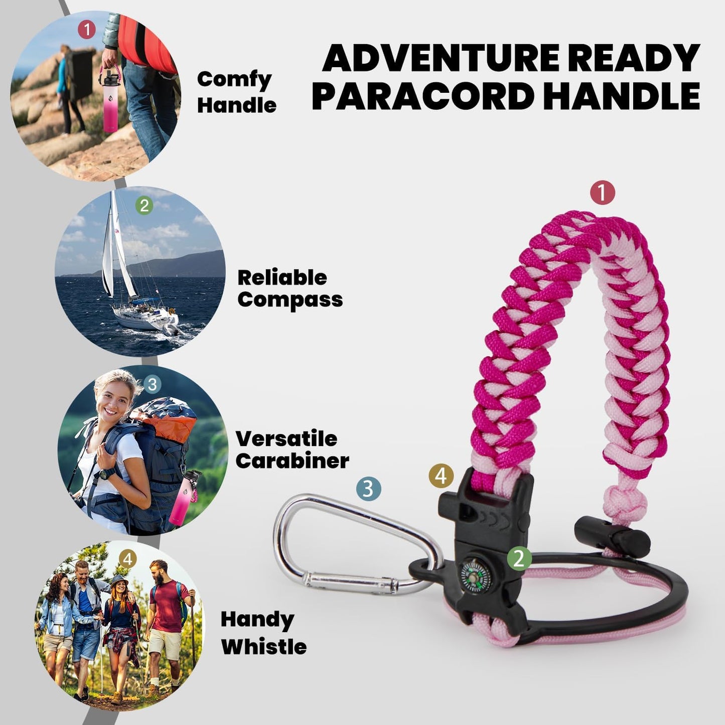 Insulated Water Bottle 24oz, Triple Wall Vacuum Stainless Steel (Cold for 48 Hrs, Hot for 24Hrs), Leak Proof & Non-BPA, 24oz Hydro Water Flask with Paracord Handle & Straw Spout Lids