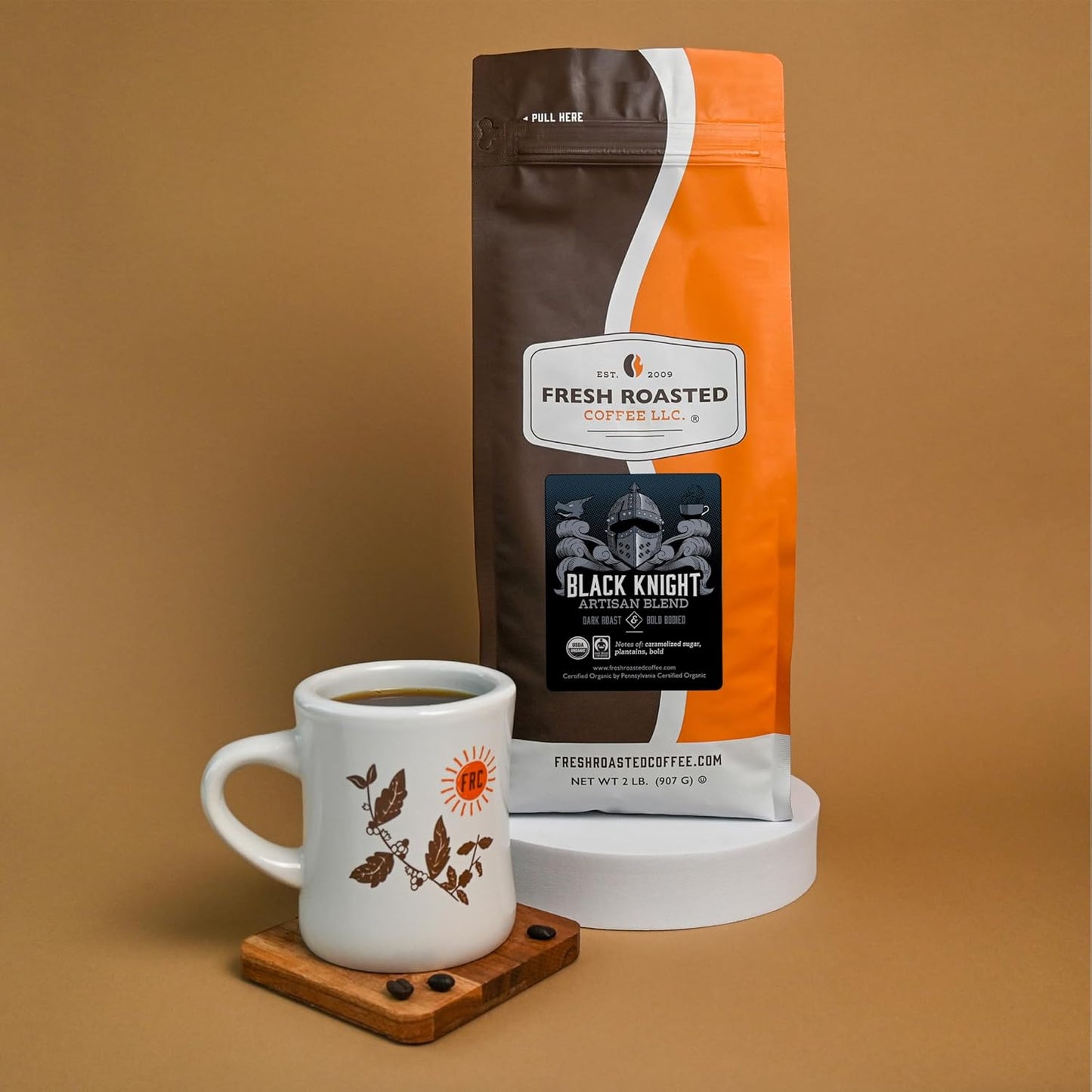 Fresh Roasted Coffee, Organic Black Knight | USDA Organic, Kosher | Dark Roast 2 lb (32 oz) Ground