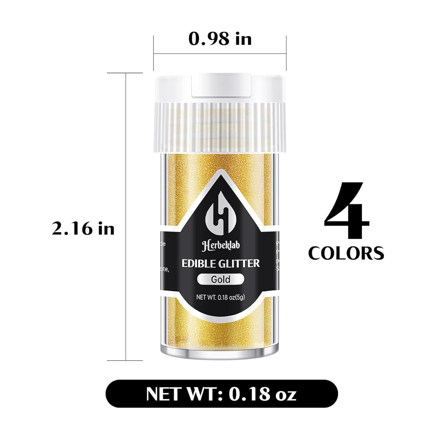 Edible Glitter for Cocktails - 4 Colors Gold Luster Dust Edible Drink Glitter Food Grade Metallic Shimmer Powder Cake Sprinkles for Beverage Chocolate Candy, 5g/Bottle