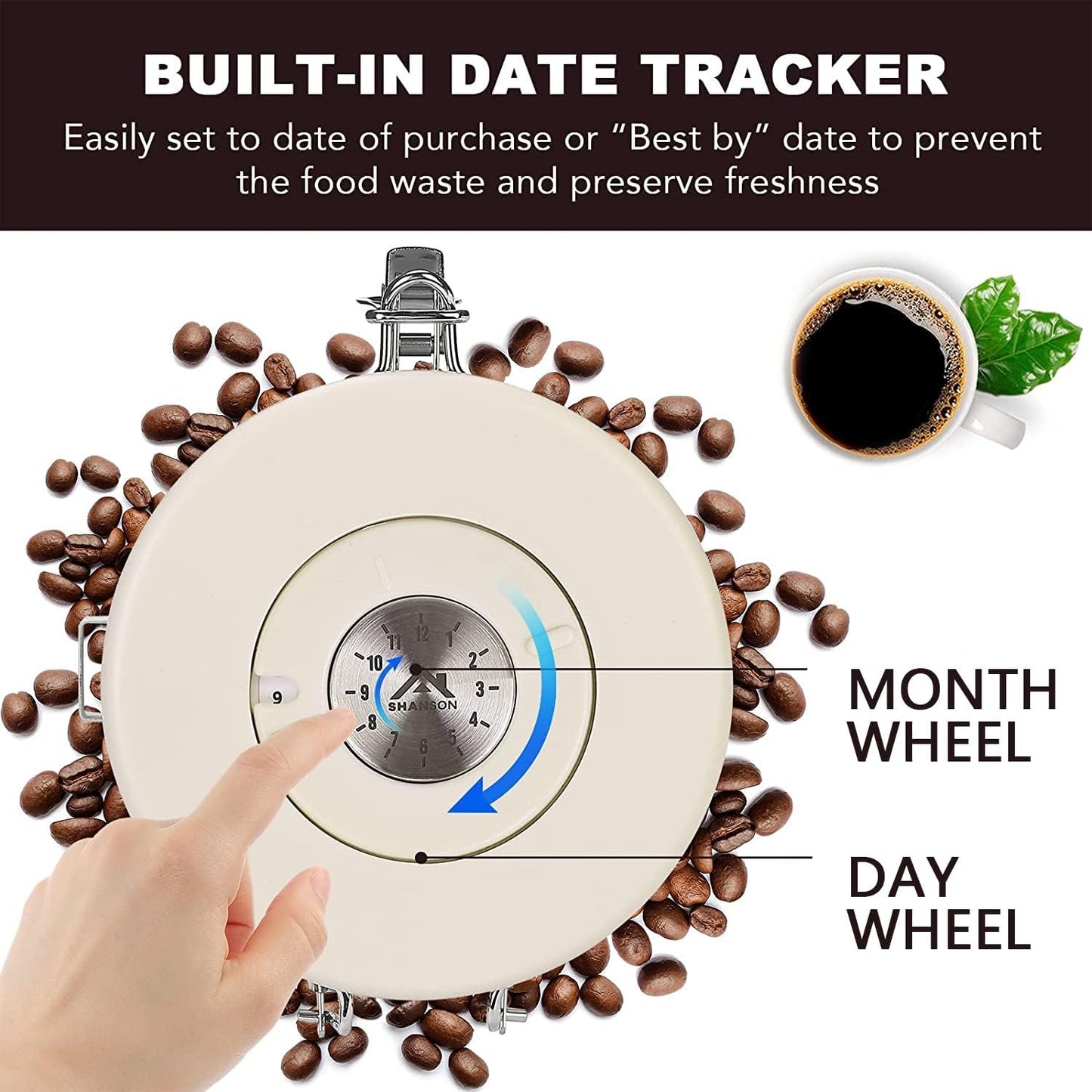 ShanSon Coffee Canister Airtight Coffee Container Stainless Steel Coffee Bean Storage Container with CO2 Release Valve and Scoop Coffee Canister for Beans,Grounds,Sugar,Flour,Tea,Cereal,16OZ,Green