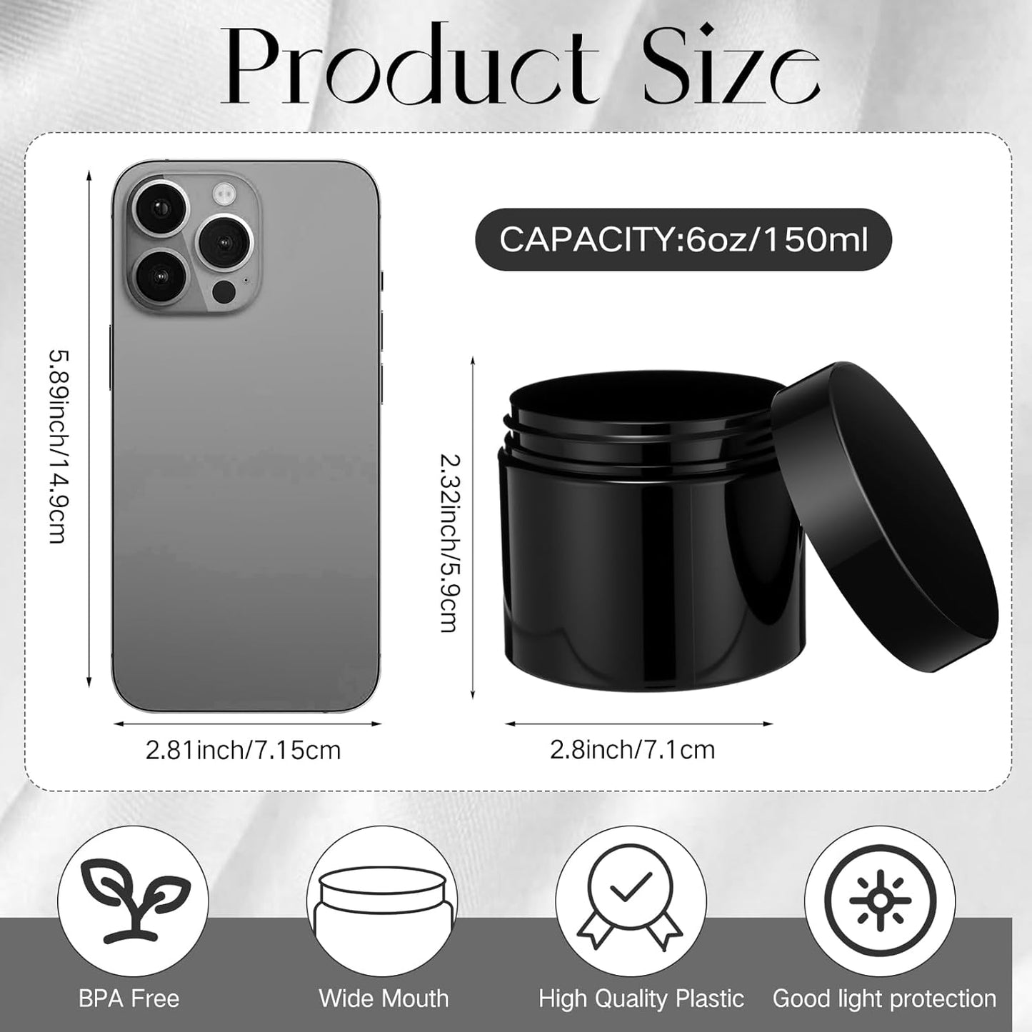 Patelai 4 Pieces Round Wide-mouth Leak Proof Plastic Container Jars with Lids for Travel Storage Makeup Beauty Products Face Creams Oils Salves Ointments DIY Making(6 Ounce,Pure Black)