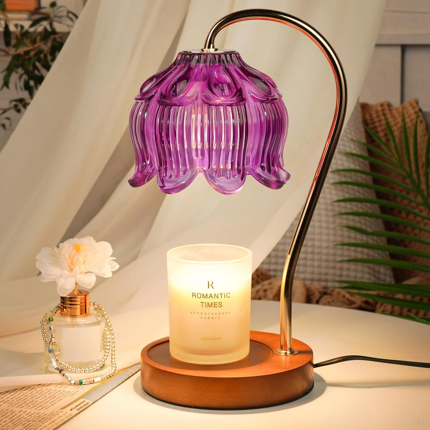 Purple Candle Warmer Lamp with Timer, Electric Candle Warmer, Women Birthday Christmas Gift, Flower Wax Warmer for Yankee Candle Lovers, Vintage Melt Lamp for House Warming Gifts for Mom, Friend