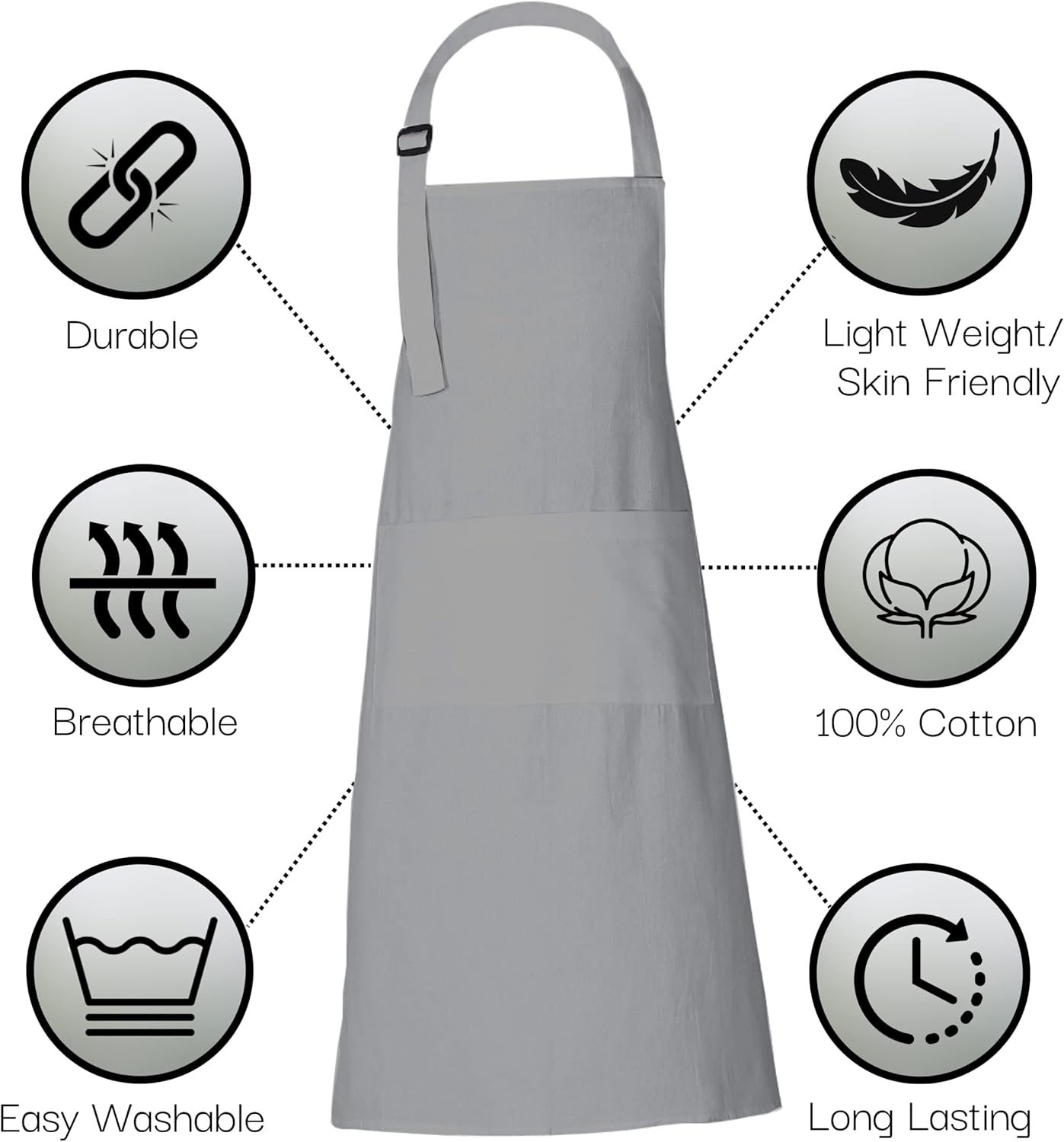 RAJRANG 100% Cotton Cooking Apron with 3 Pockets Kitchen Chef BBQ Adjustable Bib Aprons for Women Men