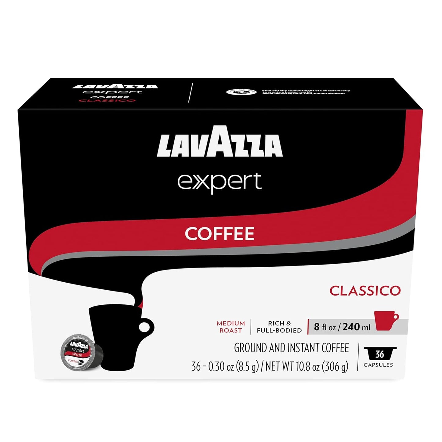 Lavazza Expert Classico Coffee Capsules, Medium Roast, Arabica and Robusta Blend, Compatible with Lavazza Classy Plus Machine (36 Capsules)