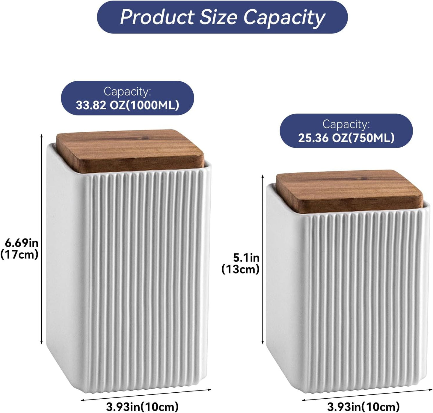 Ceramic Storage Jars Modern Elegant Highly Polished Airtight Storage Canisters with Lid Whiteware Food Stroage Jar for Kitchen Spice Tea Vanilla Sugar Coffee Beans (White-1000ML)