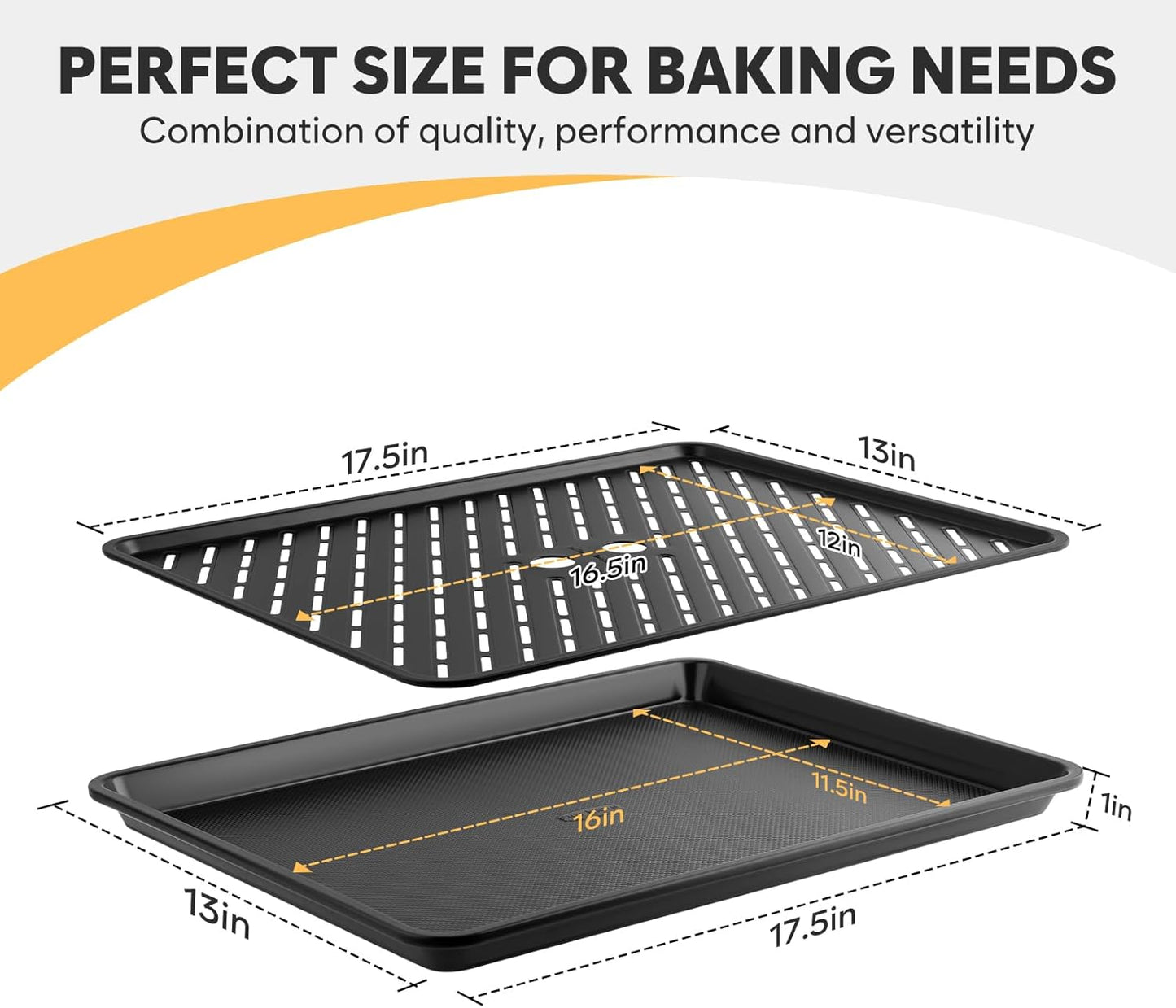 Cookie Sheet for Baking with Wire Rack, Thicker Carbon Steel Half Baking Sheet Pan Set Non Stick, Cooling Rack for Cooking and Baking, 17.5 x 13 Inch Ceramic Cookie Tray