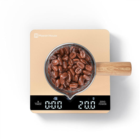 Mini Coffee Scale with Timer, Maestri House Rechargeable Espresso Scale, 2kg/0.1g Accurate Scale for Espresso and Pour-Over Coffee, Portable Digital Kitchen Scale with Automatic Timing-Gold
