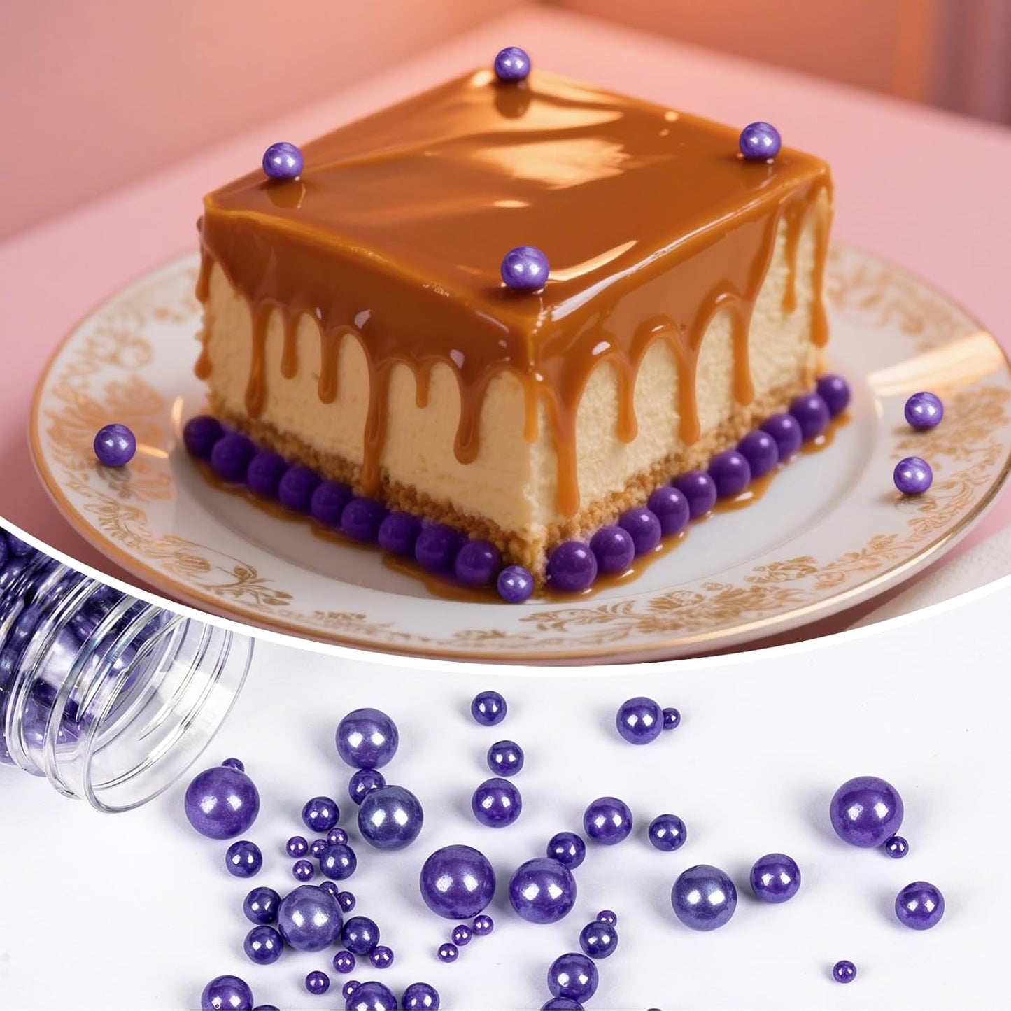 Twisweet Purple Sprinkles, Edible Purple Pearls for Cake Decorating, Sugar Sprinkles for Baking, Mix Size Candy Pearls, Cake Topper Ice Cream Cupcake Cookie Toppings Dessert Decorations, Wedding Birthday Halloween Supplies (130g/4.58oz)