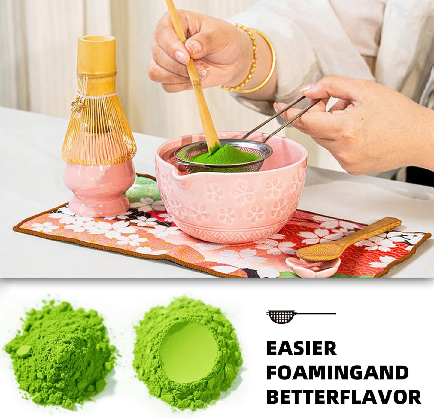 8 PCS Matcha Whisk Set, Ceramic Matcha Set, Includes Bowl, Matcha Whisk Holder Matcha Bamboo Whisk, Scoop, Sifter, Unique Gift for Matcha Lovers (B)