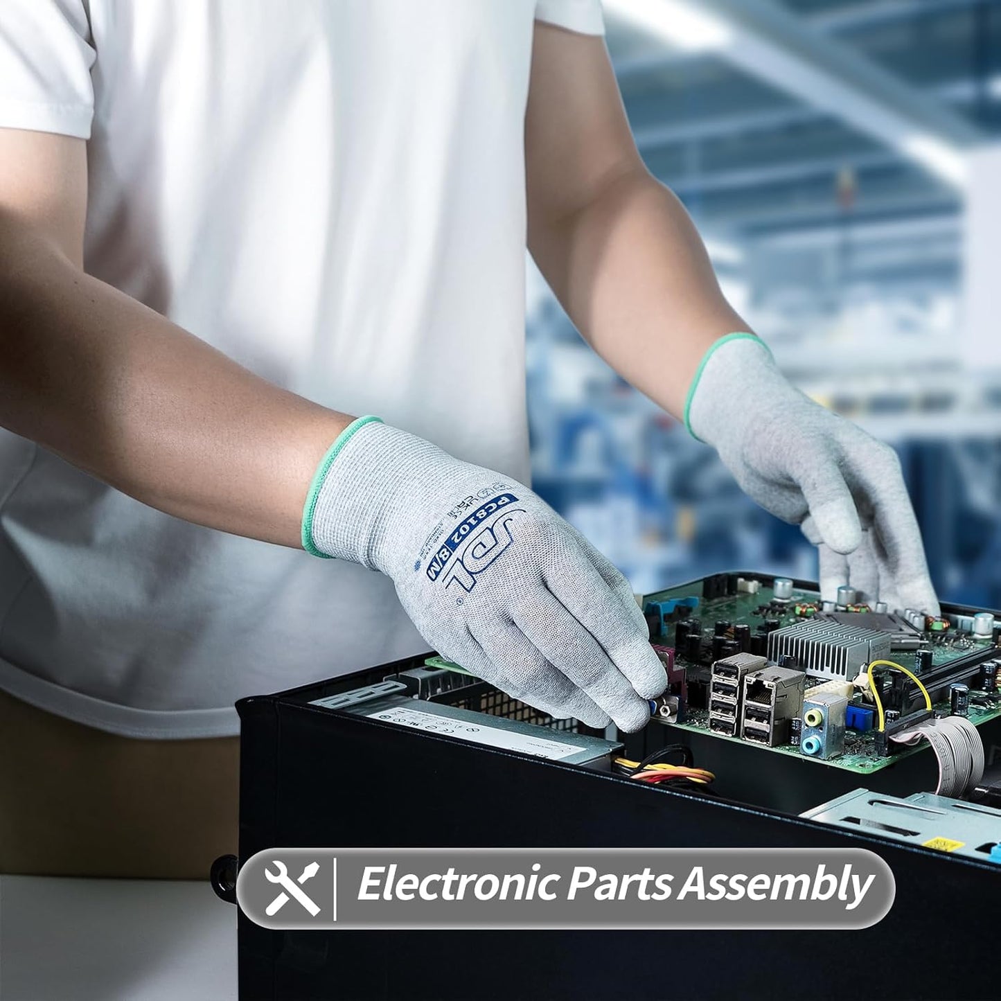 JDL ESD Work Gloves, Anti-Static Gloves for PC Building, Computer Installation & Repair, High Resistance Carbon Fiber Gloves, X-Large