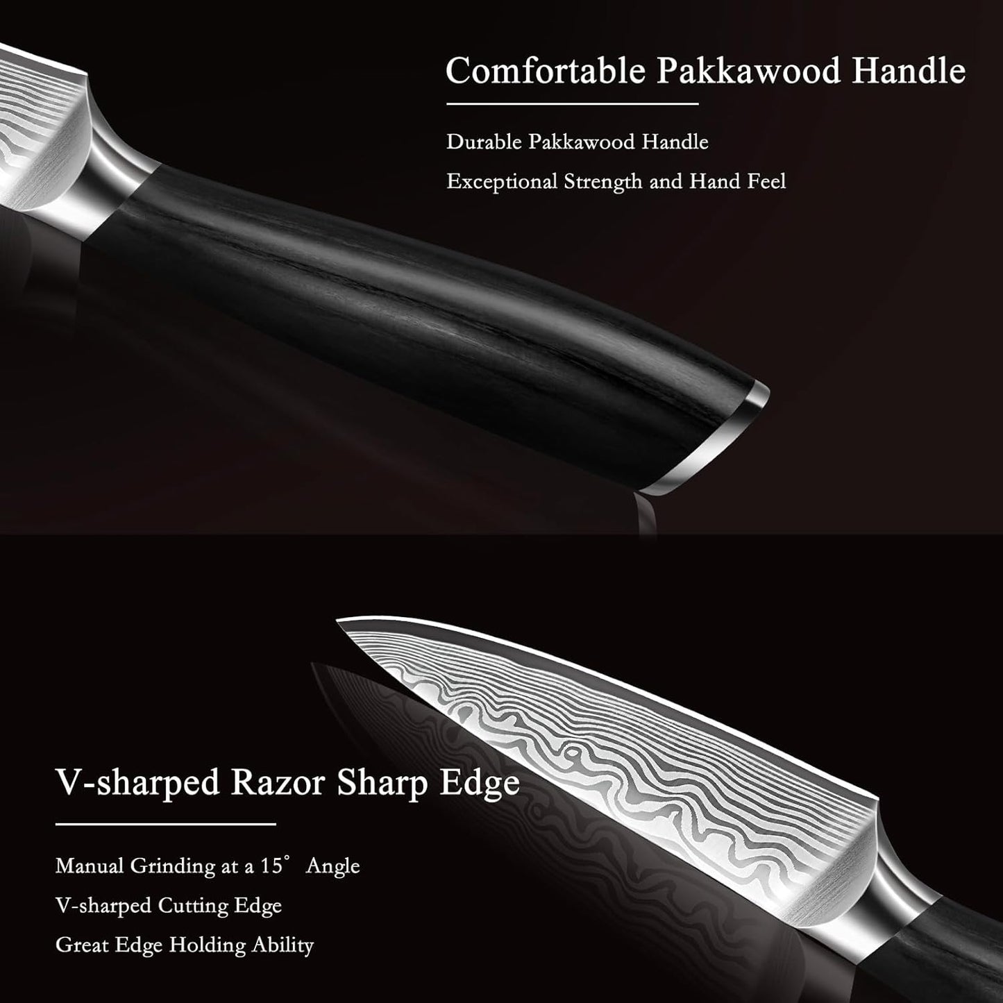 Paring Knife 3.75 Inch, High Carbon Powder Steel Forged Small Kitchen Knives, Razor Sharp Japanese Fruit Knife with Ergonomic Pakkawood Handle