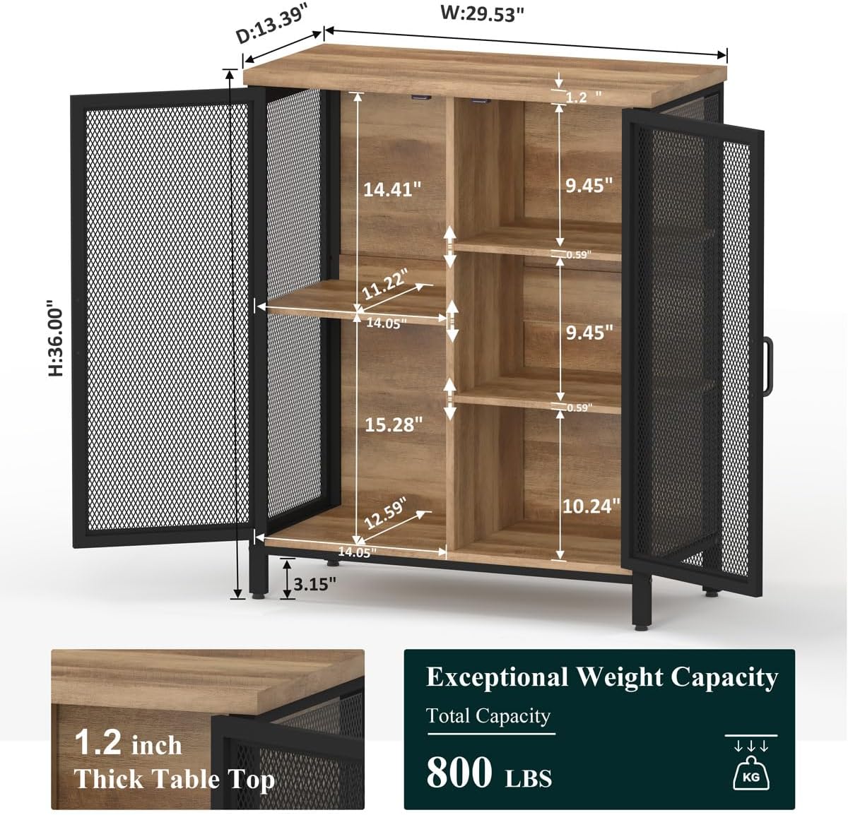 BON AUGURE Coffee Bar Cabinet with Storage for Home Kitchen, Rustic Liquor Cabinet for Entryway, Small Industrial Buffet Sideboard Cabinets for Dining Room (Vintage Oak)