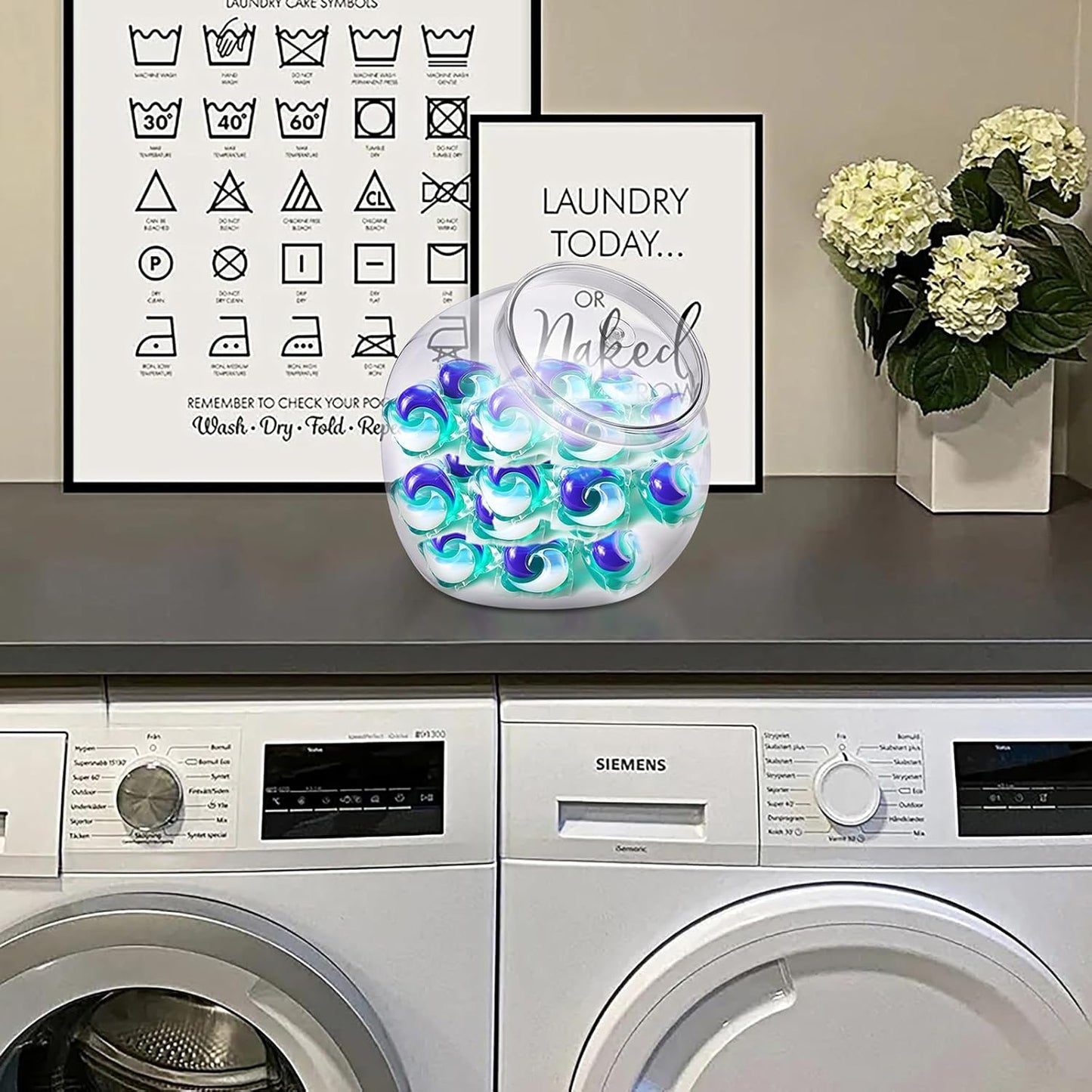 ELLDOO Clear Slanted Plastic Storage Jar with Lid, 80 Oz Wide Mouth Laundry Pods Container, Coffee Pods Holder for Nespresso K Cup, Candy Cookie Jars for Coffee Bar Kitchen Breakroom