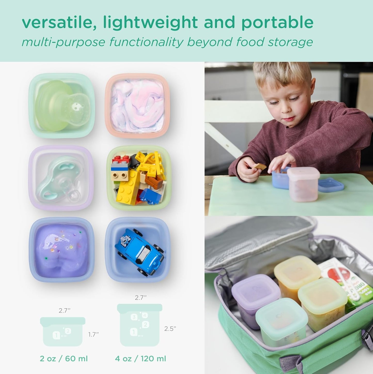 Olababy Clear Sense Silicone Storage Containers 4pk for Baby Food, Snacks, Formula, Puree, Sauce & More | Micro Plastic & BPA-Free | Daycare Essentials for Toddlers and Kids (Kiwi, 4 oz / 120 ml)