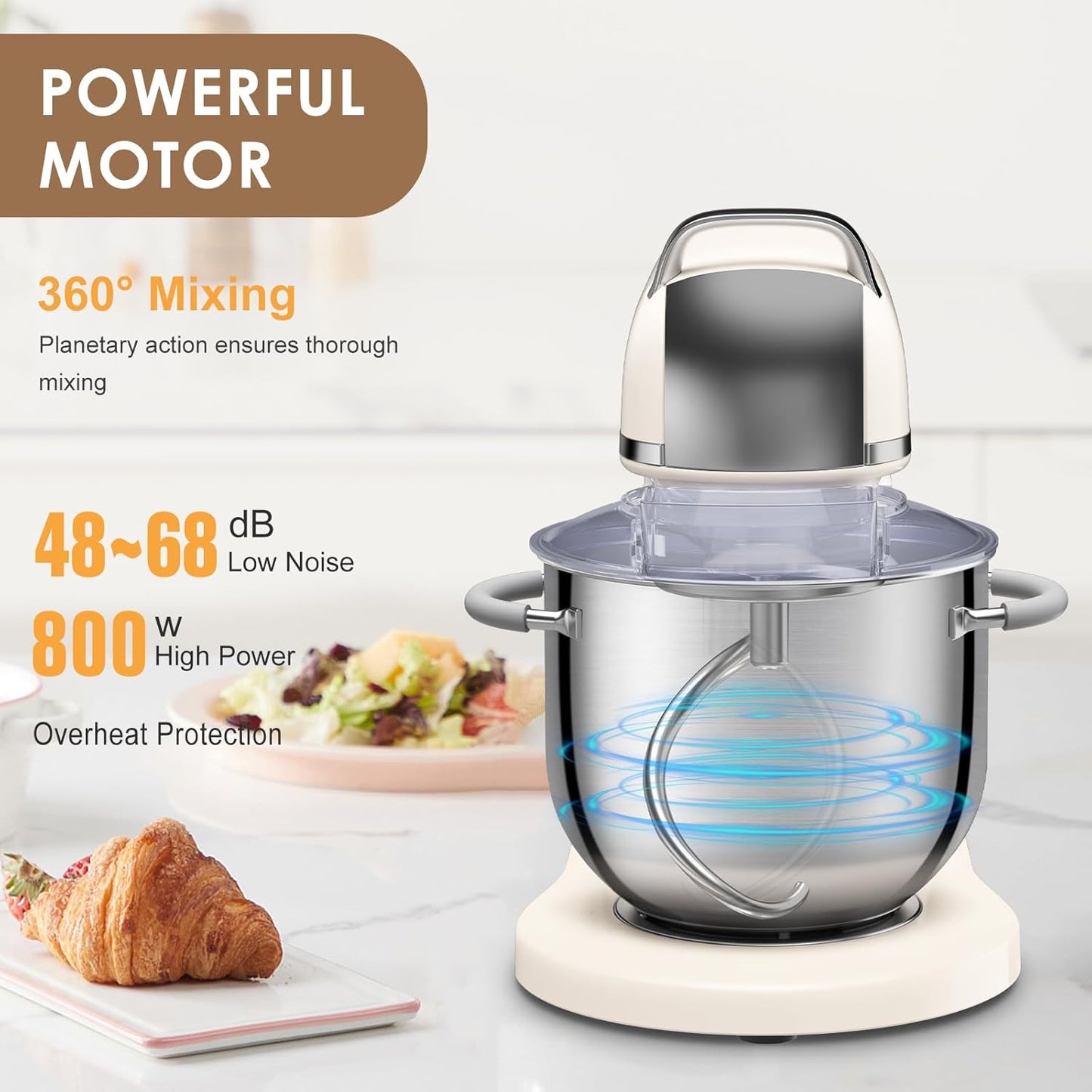 ZACME 7.4QT Household Stand Mixer 800W with CSA Certified and Aluminum Die Casting, Kitchen Electric Mixer Metal Food Mixer with Stainless Steel 7L Bowl, Dough Hook, Whisk and Beater